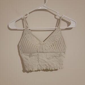 Fornia Womens Padded Crop Top Size Small S Lace Fairy Eyelet Off‎ White